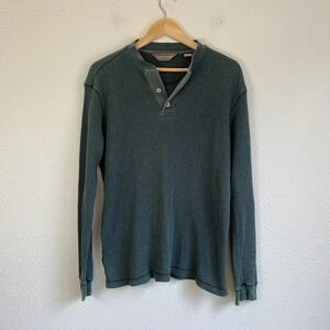 Taylor & Henry Henley Shirt Mens M Green Fair Distressed Waffle Knit Long Sleeve